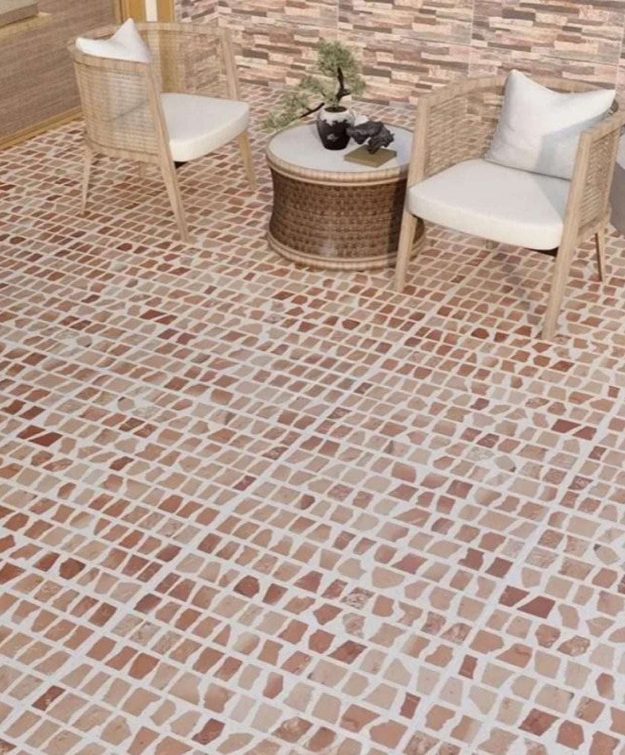 Red Brick Mosaic Terrazzo Floor Decorative Panel