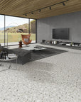 Durable grey terrazzo tiles with a natural stone look for outdoor use