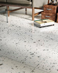 Sophisticated stone look terrazzo tiles for a timeless patio design