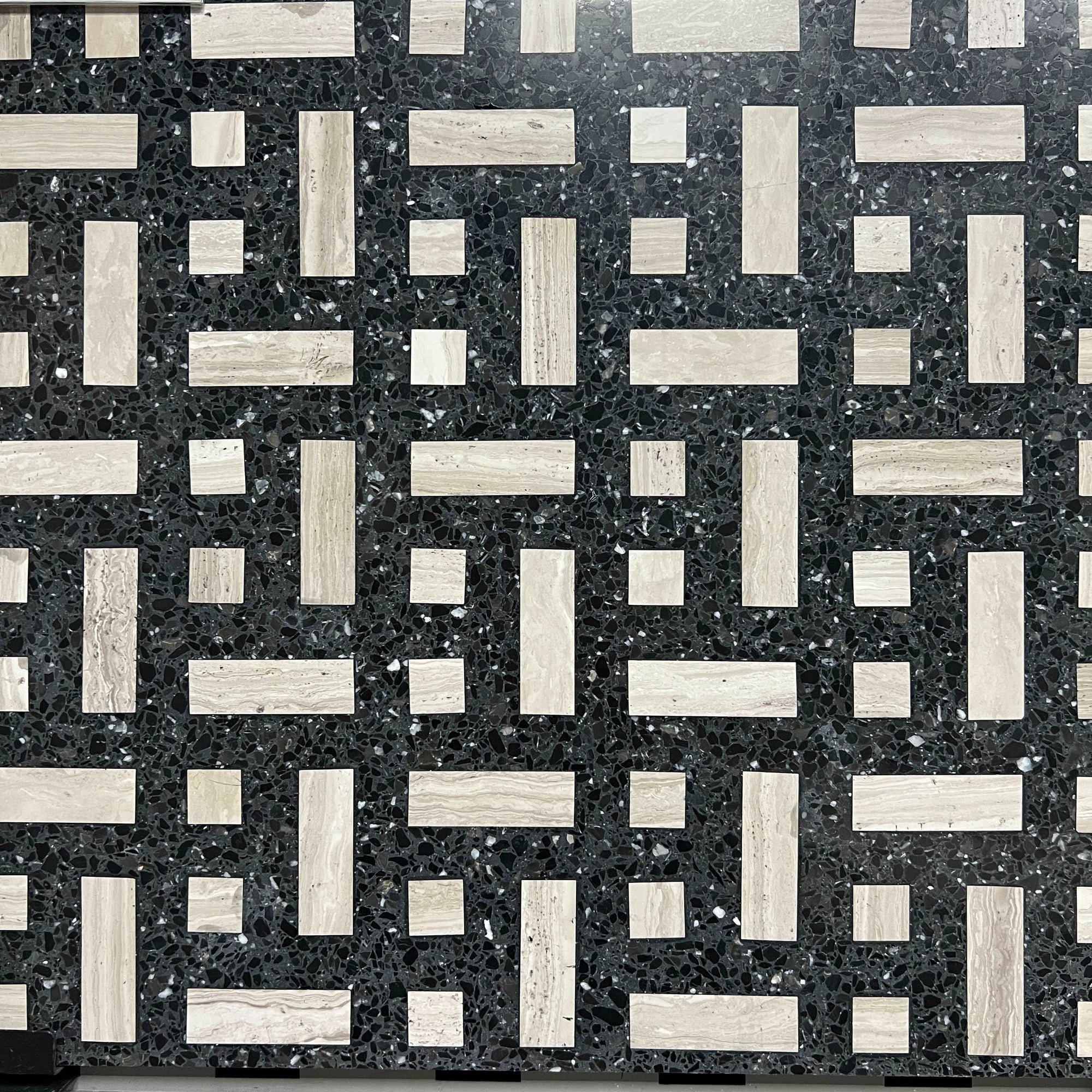 Black And White Checkered Mosaic Terrazzo Floor Decorative Panel