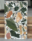 Small fresh large flower green mosaic terrazzo floor decorative panel