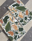 Small fresh large flower green mosaic terrazzo floor decorative panel