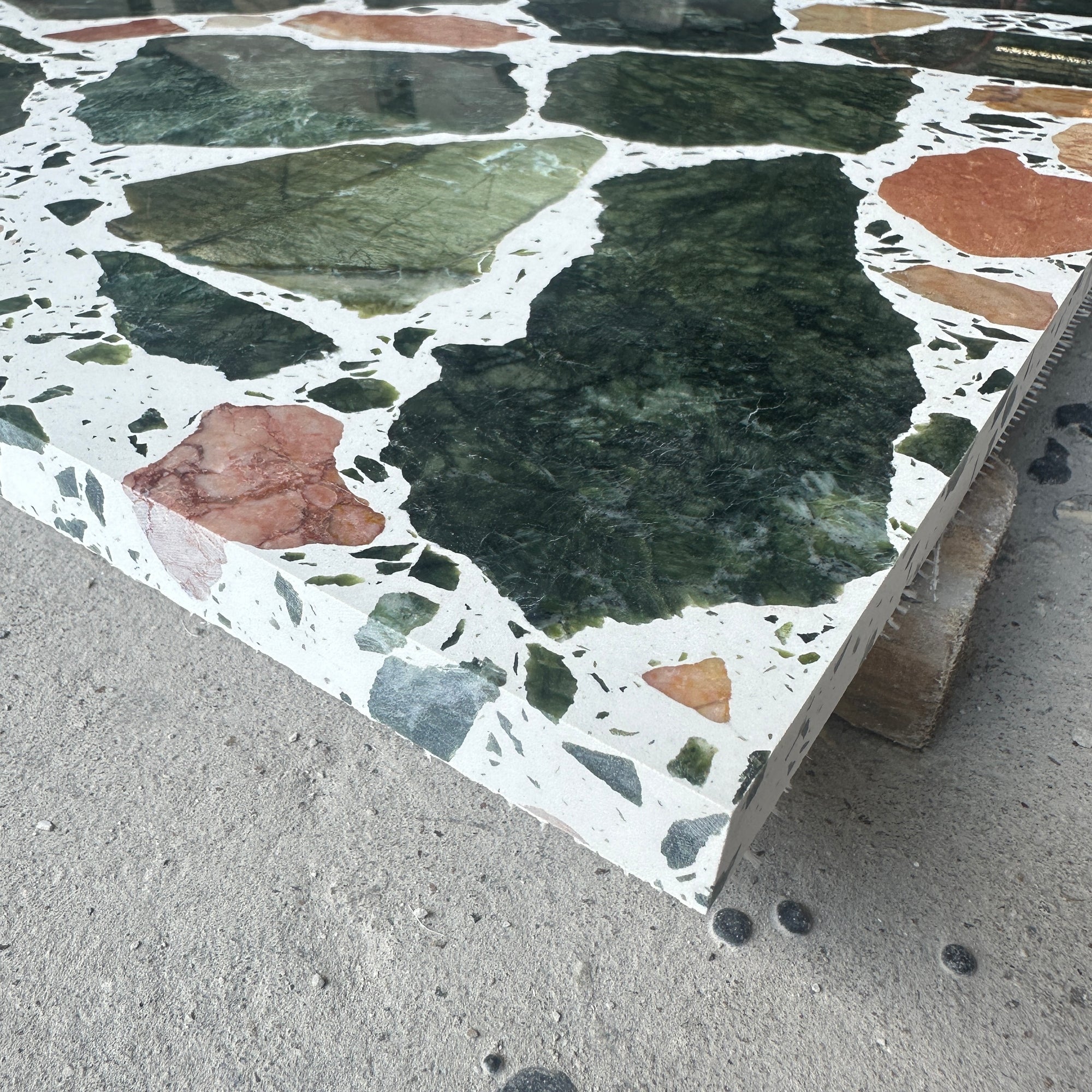 Small fresh large flower green mosaic terrazzo floor decorative panel