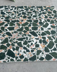 Small fresh large flower green mosaic terrazzo floor decorative panel