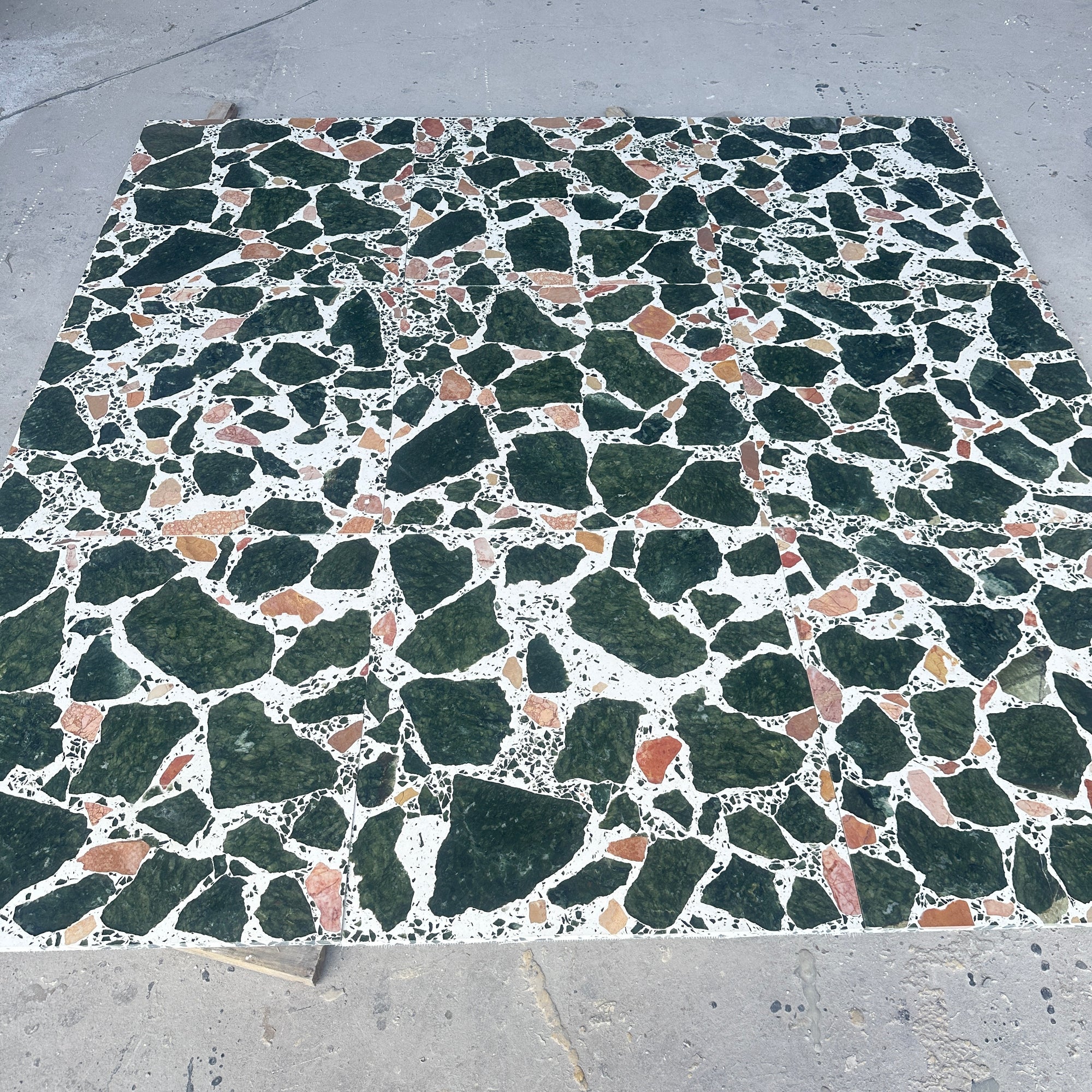 Small fresh large flower green mosaic terrazzo floor decorative panel