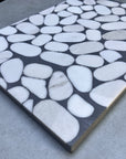 White marble mosaic terrazzo precast slab round pebble decorative floor panel