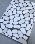 White marble mosaic terrazzo precast slab round pebble decorative floor panel