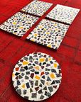 Grainy colorful natural marble aggregate round and square edging design mosaic terrazzo slabs