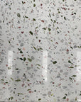 White terrazzo tiles with a durable glossy finish for terraces and gardens