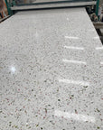 White terrazzo tiles with a durable glossy finish for terraces and gardens