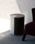 Stylish Round Furniture Side Table Made Of Veneer And Natural Marble Inlay