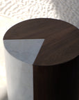 Stylish Round Furniture Side Table Made Of Veneer And Natural Marble Inlay