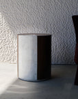 Stylish Round Furniture Side Table Made Of Veneer And Natural Marble Inlay