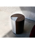 Stylish Round Furniture Side Table Made Of Veneer And Natural Marble Inlay