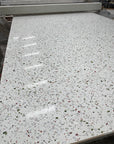 White terrazzo tiles with a durable glossy finish for terraces and gardens